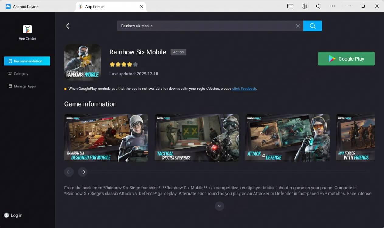 Download Rainbow Six mobile on PC