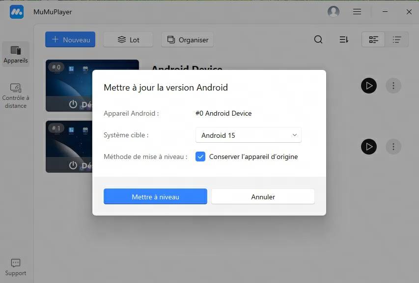 mettre à niveau la version Android sur MuMuPlayer