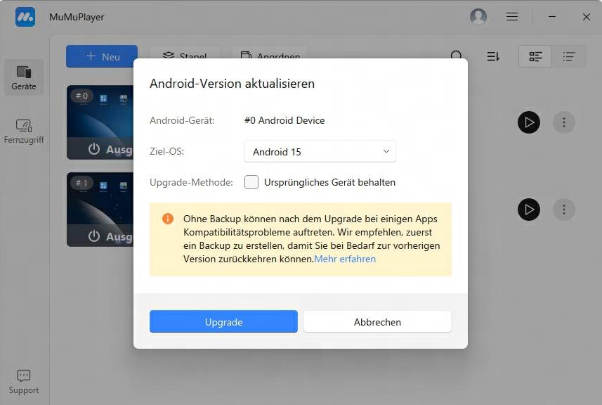 Android-Version auf MuMuPlayer aktualisieren