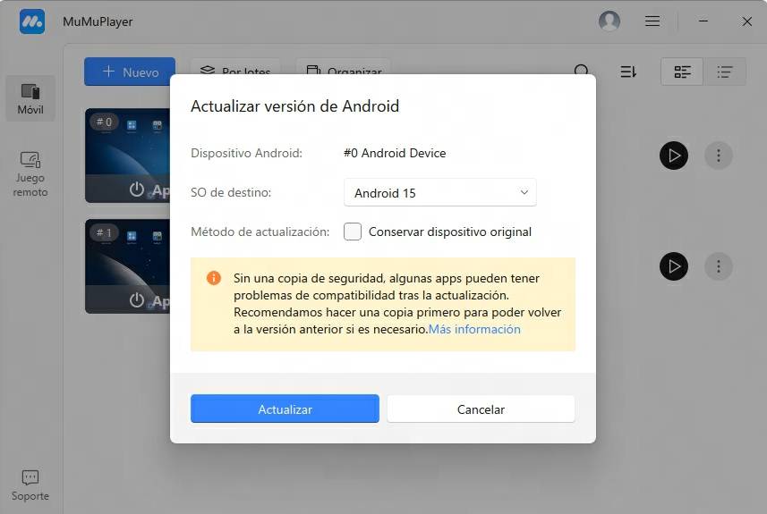 actualizar versión de Android en MuMuPlayer