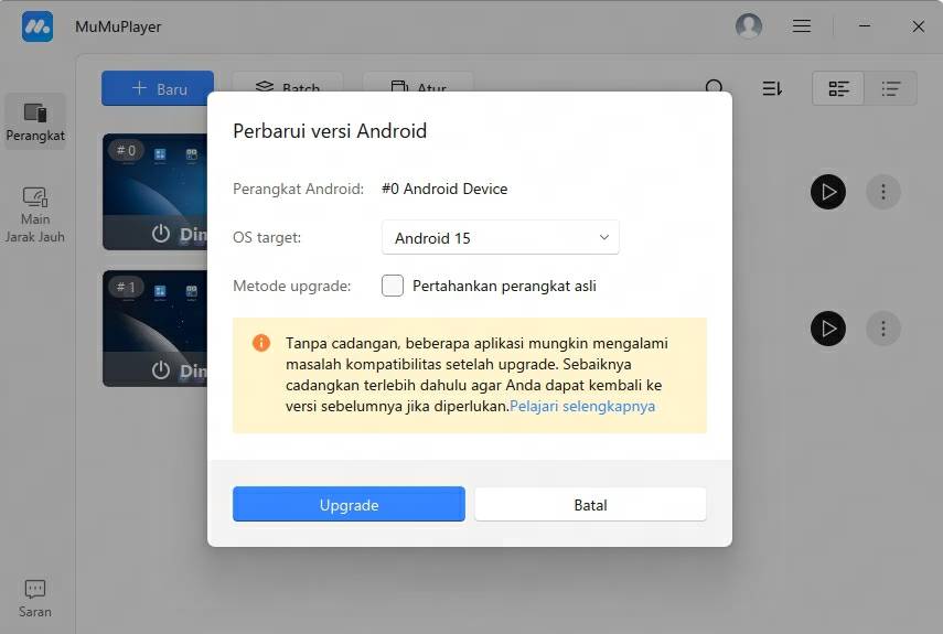 upgrade android version on MuMuPlayer