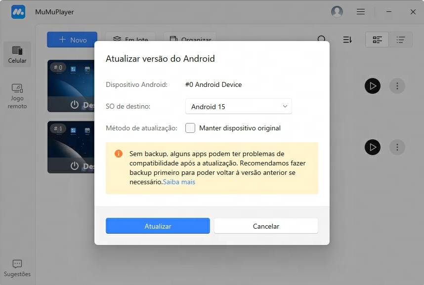atualizar versão do Android no MuMuPlayer