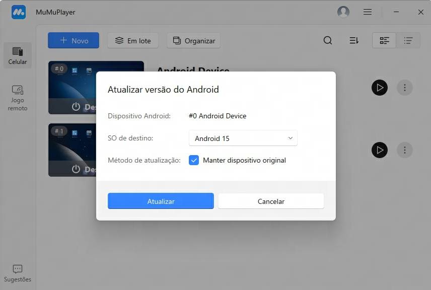 atualizar versão do android no MuMuPlayer