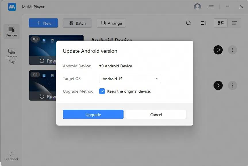 upgrade android version on MuMuPlayer