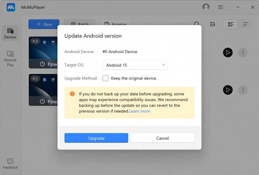 upgrade android version on MuMuPlayer